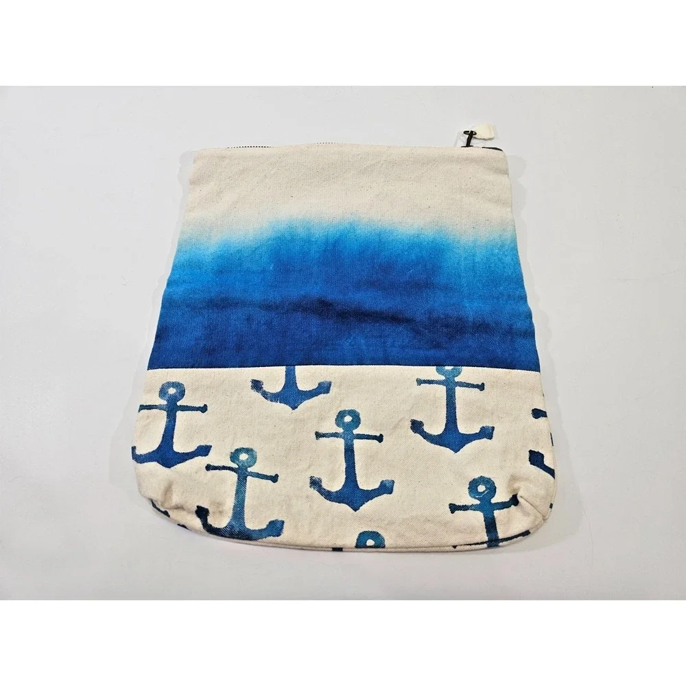 Annie Fischer Anchor Nautical Zip Top‎ Cosmetic Pouch Bag Travel Beach Theme EUC